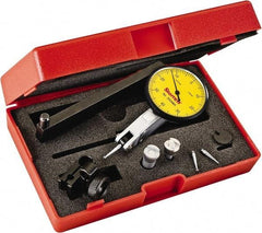 Starrett - 0.8 mm Range, 0.01 mm Dial Graduation, Horizontal Dial Test Indicator - 1-9/16 Inch Yellow Dial, 0-40-0 Dial Reading - All Tool & Supply