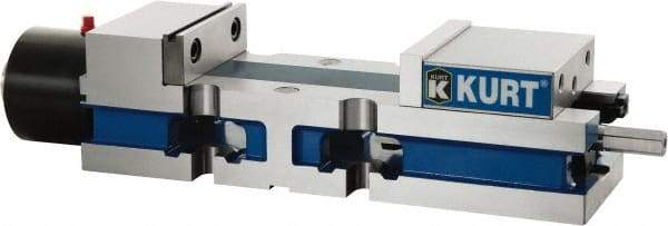 Kurt - 4" Jaw Width, 6" Jaw Opening Capacity, Horizontal Stationary Machine Vise - Hydraulic Operation, 7,800 Lb Capacity, 1 Station, 14.16" Long x 3.4900" High x 1-15/64" Deep, 1.235" Jaw Height, Ductile Iron - All Tool & Supply