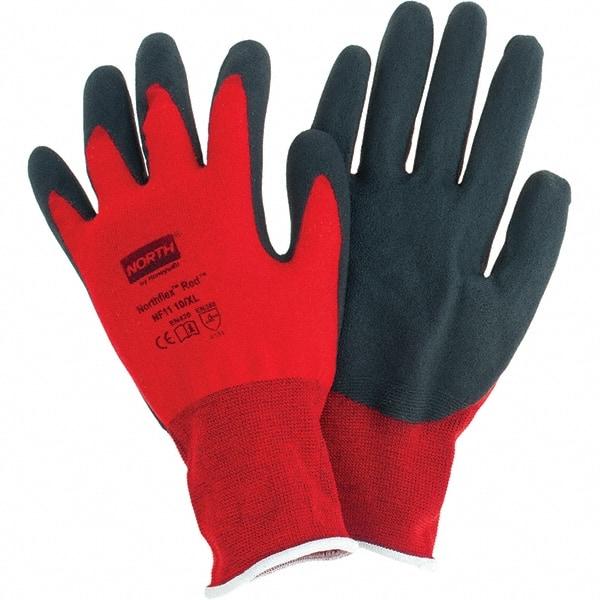 North - Size XL Work Gloves - Palm & Fingers Coated, Red/Black - All Tool & Supply