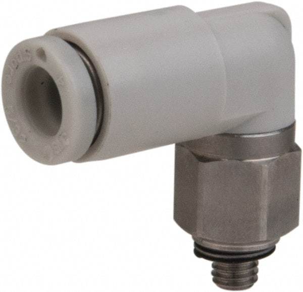 SMC PNEUMATICS - 6mm OD, M5x0.8 Metric, Brass/Polybutylene Push-to-Connect Male Elbow - 145 Max psi - All Tool & Supply