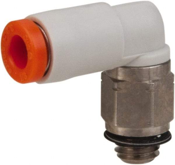 SMC PNEUMATICS - 5/32" OD, 10-32 UNF, Brass/Polybutylene Push-to-Connect Male Elbow - 145 Max psi - All Tool & Supply