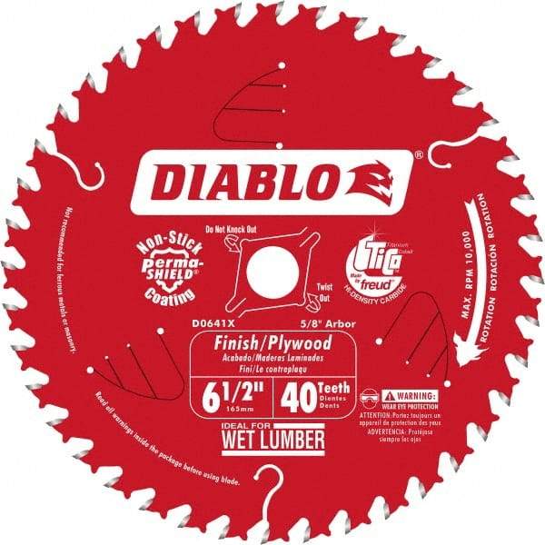 Freud - 6-1/2" Diam, 5/8" Arbor Hole Diam, 40 Tooth Wet & Dry Cut Saw Blade - Carbide-Tipped, Finishing Action, Standard Round Arbor - All Tool & Supply