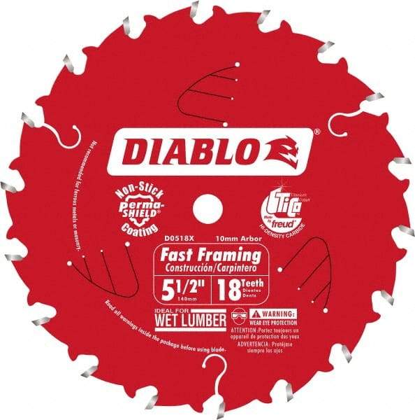 Freud - 5-1/2" Diam, 10mm Arbor Hole Diam, 18 Tooth Wet & Dry Cut Saw Blade - Carbide-Tipped, Framing Action, Standard Round Arbor - All Tool & Supply