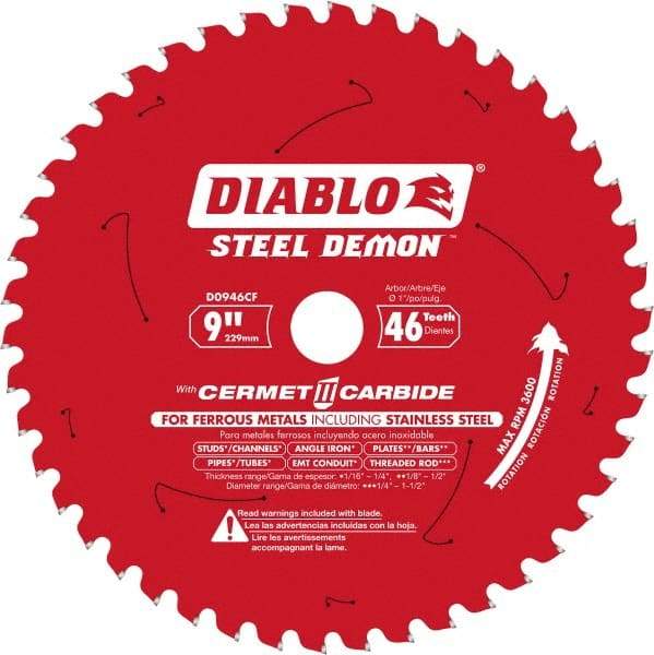 Freud - 9" Blade Diam, 46 Teeth, Carbide-Tipped Cold Saw Blade - 1" Arbor Hole Diam, 1/16" Blade Thickness - All Tool & Supply