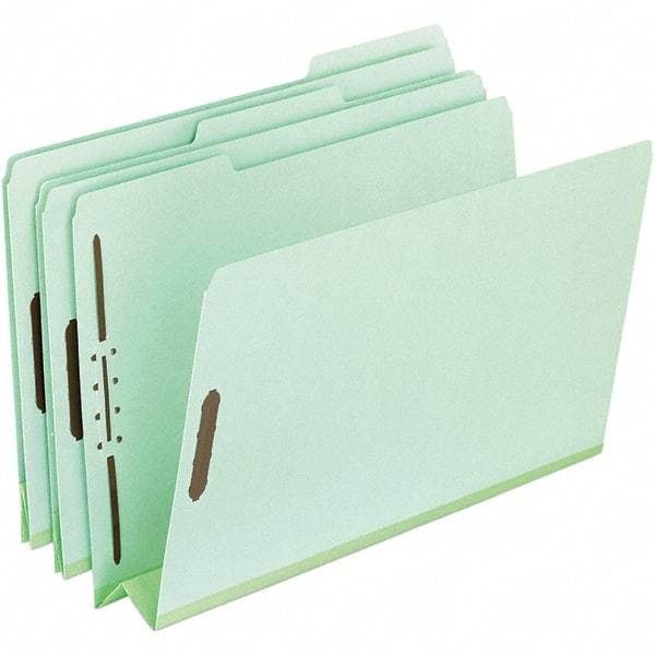 Pendaflex - 8-1/2 x 14", Legal, Green, Classification Folders with Top Tab Fastener - 25 Point Stock, Assorted Tab Cut Location - All Tool & Supply