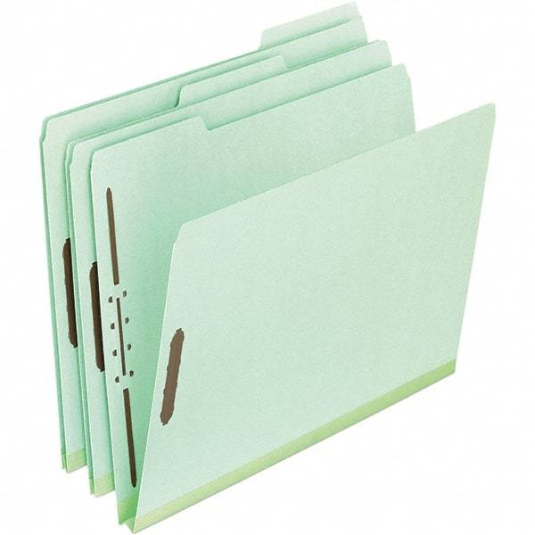 Pendaflex - 8-1/2 x 11", Letter Size, Green, Classification Folders with Top Tab Fastener - 25 Point Stock, Assorted Tab Cut Location - All Tool & Supply