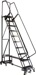 Ballymore - 90" 9 Step Ladder - Rolling Safety Ladder, 450 Lb Capacity, 90" Platform Height, 26" Base Width x 63" Base Depth, Abrasive Mat Tread - All Tool & Supply