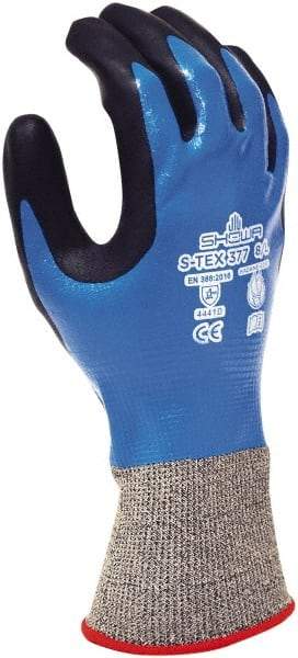 SHOWA - Size M (7), ANSI Cut Lvl A4, Abrasion Lvl 4, Foam Nitrile Coated Polyester/Nylon/Stainless Steel/Kevlar Cut Resistant Gloves - Fully Coated Coated, Knit Wrist, Black/Blue, Paired - All Tool & Supply
