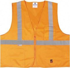 Viking - Size L/XL High Visibility Orange Solid Public Safety Vest - 43 to 46" Chest, ANSI 107-2015 Type R Class 2, Zipper Closure, 2 Pockets, Polyester - All Tool & Supply