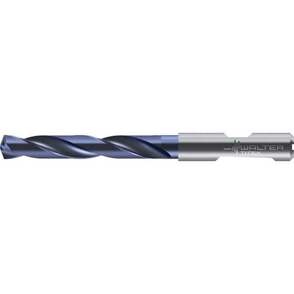 Walter-Titex - 12.8mm 140° Solid Carbide Jobber Drill - TiAlN Finish, Right Hand Cut, Spiral Flute, Round with Flats Shank, 124mm OAL - All Tool & Supply