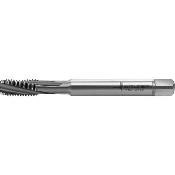 Walter-Prototyp - M10x1.50 Metric 3 Flute 6HX Semi-Bottoming Spiral Flute Tap - High Speed Steel, TiCN Finish, 100mm OAL, Right Hand Flute, Right Hand Thread, Series TC122 - Exact Industrial Supply