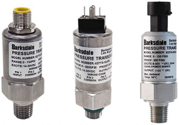 Barksdale - 150 Max psi, ±0.5% Accuracy, 1/4-18 NPT (Male) Connection Pressure Transducer - 0.5 to 4.5 VDC Output Signal, Subminiature DIN 43650 Wetted Parts, 1/4" Thread, -40 to 185°F, 5 Volts - All Tool & Supply