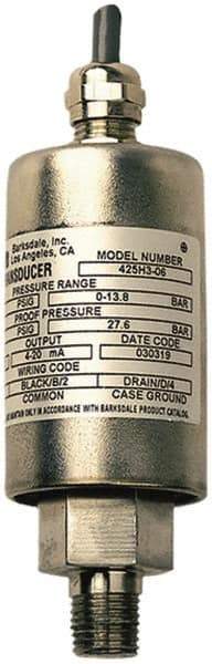 Barksdale - 5 Max psi, ±0.25% Accuracy, 7/16-20 UNF-2A (Male) Connection Pressure Transducer - 4 to 20mA Output Signal, DIN 43650 Wetted Parts, 7/16" Thread, -40 to 185°F, 30 Volts - All Tool & Supply