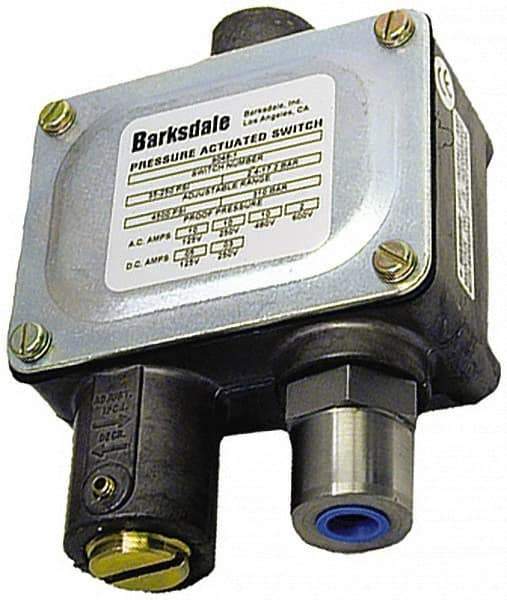 Barksdale - 100 to 1,500 psi Adjustable Range, 7,500 Max psi, Sealed Piston Pressure Switch - 1/4 NPT Female, Screw Terminals, SPDT Contact, 416SS Wetted Parts, 2% Repeatability - All Tool & Supply