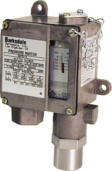 Barksdale - 75 to 540 psi Adjustable Range, 3,000 Max psi, Sealed Piston Pressure Switch - 1/4 NPT Female, Screw Terminals, SPDT Contact, 416SS Wetted Parts, 2% Repeatability - All Tool & Supply