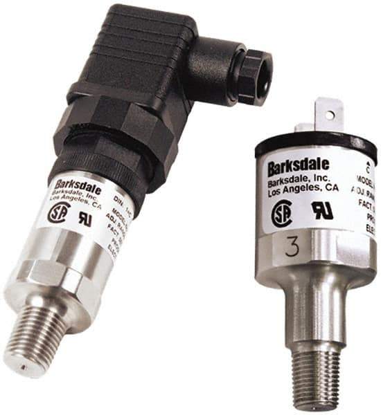 Barksdale - 5 to 50 psi Adjustable Range, 100 Max psi, Compact Pressure Switch - 1/8 NPT Male, DIN 43650, SPDT Contact, SS Wetted Parts, 8% Repeatability - All Tool & Supply