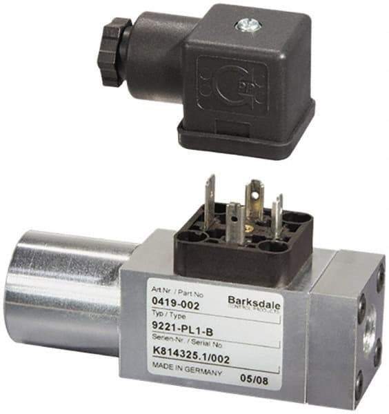 Barksdale - 90 to 725 psi Adjustable Range, 4,350 Max psi, Compact Pressure Switch - 7/16-20 UNF SAE, DIN 43650, SPDT Contact, SS Wetted Parts, 2% Repeatability - All Tool & Supply