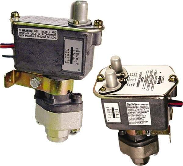 Barksdale - 125 to 1,500 psi Adjustable Range, 7,000 Max psi, Sealed Piston Pressure Switch - 1/4 NPT Female, 18in Free Leads, SPDT Contact, Nickel Plated Al Wetted Parts, 2% Repeatability - All Tool & Supply