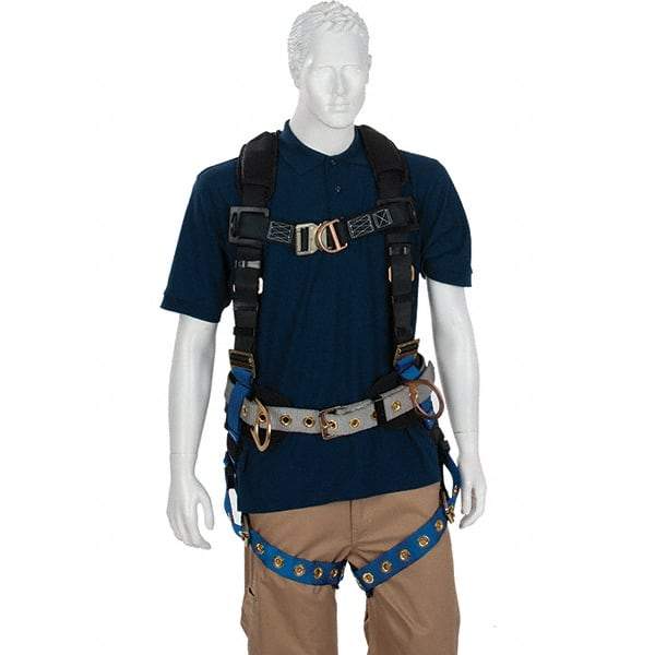 PRO-SAFE - 310 Lb Capacity, Size Universal, Full Body Construction Harness - Polyester, Front D-Rings, Side D-Rings, Tongue Buckle Leg Straps, Tongue Buckle Chest Strap, Gray/Blue, AntiTangle Strap, Back D Ring, Front D Ring & Side D Ring - All Tool & Supply