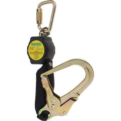 PRO-SAFE - 6' Long, 350 Lb Capacity, Ultra-High Molecular Weight Polyethylene Webbing Self-Retracting Lifeline - Steel Locking Rebar Hook Connector, Steel Carabiner Connector, Black - All Tool & Supply