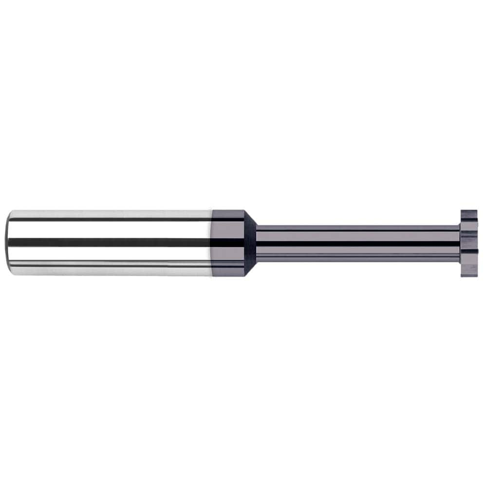 Woodruff Keyseat Cutter: 0.093″ Cut Dia, 0.031″ Cut Width, 1/8″ Shank Dia, Straight Tooth 1-1/2″ OAL, 4 Teeth, Solid Carbide, AlTiN Finish