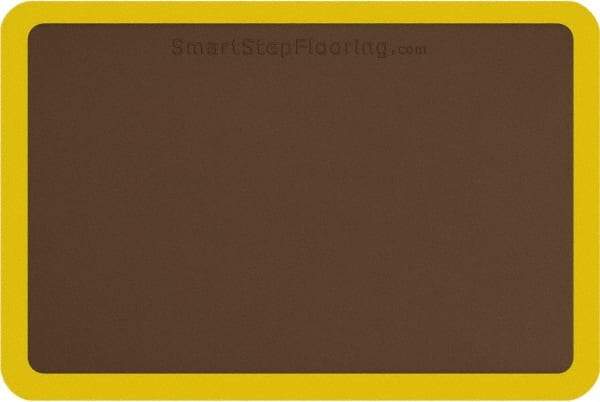 Smart Step - 3' Long x 2' Wide, Dry Environment, Anti-Fatigue Matting - Brown with Yellow Borders, Urethane with Urethane Sponge Base, Beveled on All 4 Sides - All Tool & Supply