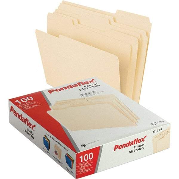 Pendaflex - 11-5/8 x 9-1/2", Letter Size, Manila, File Folders with Top Tab - 11 Point Stock, Assorted Tab Cut Location - All Tool & Supply