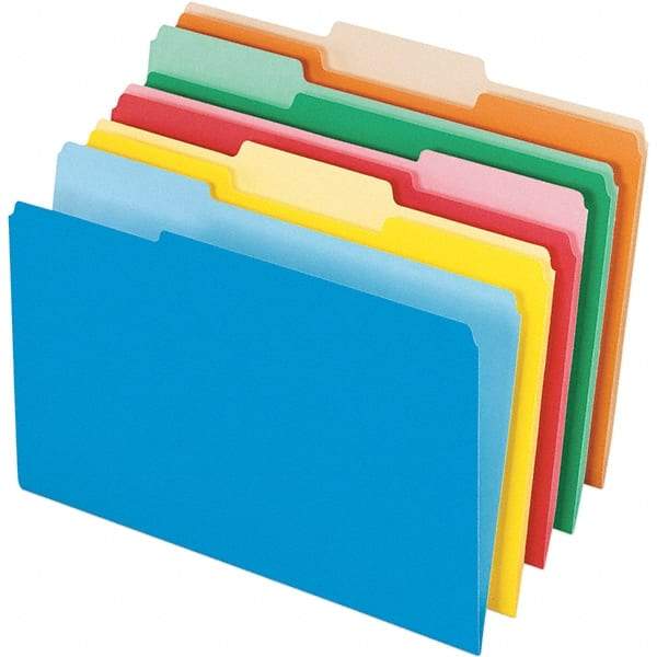 Pendaflex - 14-5/8 x 9-3/16", Legal, Assorted Colors, File Folders with Top Tab - 11 Point Stock, Assorted Tab Cut Location - All Tool & Supply