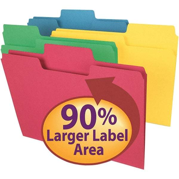 SMEAD - 11-5/8 x 9-1/2", Letter Size, Assorted Colors, File Folders with Top Tab - 11 Point Stock, Assorted Tab Cut Location - All Tool & Supply