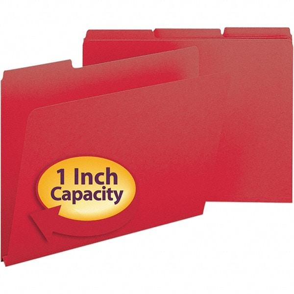 SMEAD - 11-3/4 x 9-1/2", Letter Size, Bright Red, File Folders with Top Tab - 23 Point Stock, Assorted Tab Cut Location - All Tool & Supply