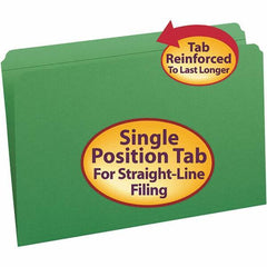 SMEAD - 14-3/4 x 9-1/2", Legal, Green, File Folders with Top Tab - 11 Point Stock, Straight Tab Cut Location - All Tool & Supply