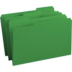 SMEAD - 14-3/4 x 9-1/2", Legal, Green, File Folders with Top Tab - 11 Point Stock, Assorted Tab Cut Location - All Tool & Supply