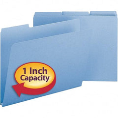 SMEAD - 11-3/4 x 9-1/2", Letter Size, Blue, File Folders with Top Tab - 23 Point Stock, Assorted Tab Cut Location - All Tool & Supply