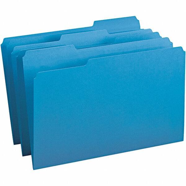 SMEAD - 14-3/4 x 9-1/2", Legal, Blue, File Folders with Top Tab - 11 Point Stock, Assorted Tab Cut Location - All Tool & Supply