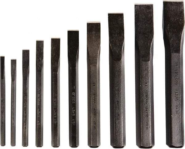 GearWrench - 10 Piece Cold Chisel Set - 5, 5-1/8, 6, 6-1/2, 7, 7-1/2 & 8" OAL, Alloy Steel, Sizes Included 1/4 to 1-1/8" - All Tool & Supply