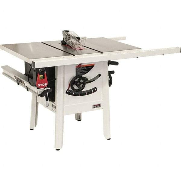 Jet - 10" Blade Diam, 5/8" Arbor Diam, 1 Phase Table Saw - 1-3/4 hp, 27" Wide, 115 Volt, 3-1/8" Cutting Depth - All Tool & Supply