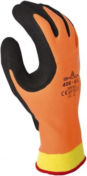 SHOWA - Size M (7) Rubber Coated Rubber Cold Protection Work Gloves - For Winter Transportation, Field Work, Cold Storage, Fully Coated, Gauntlet Cuff, Full Fingered, Orange, Paired - All Tool & Supply