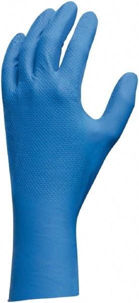 SHOWA - Size XL (10), 12" Long, 9 mil Thick, Nitrile Chemical Resistant Gloves - Textured Finish, Gauntlet Cuff, Blue, FDA Approved - All Tool & Supply