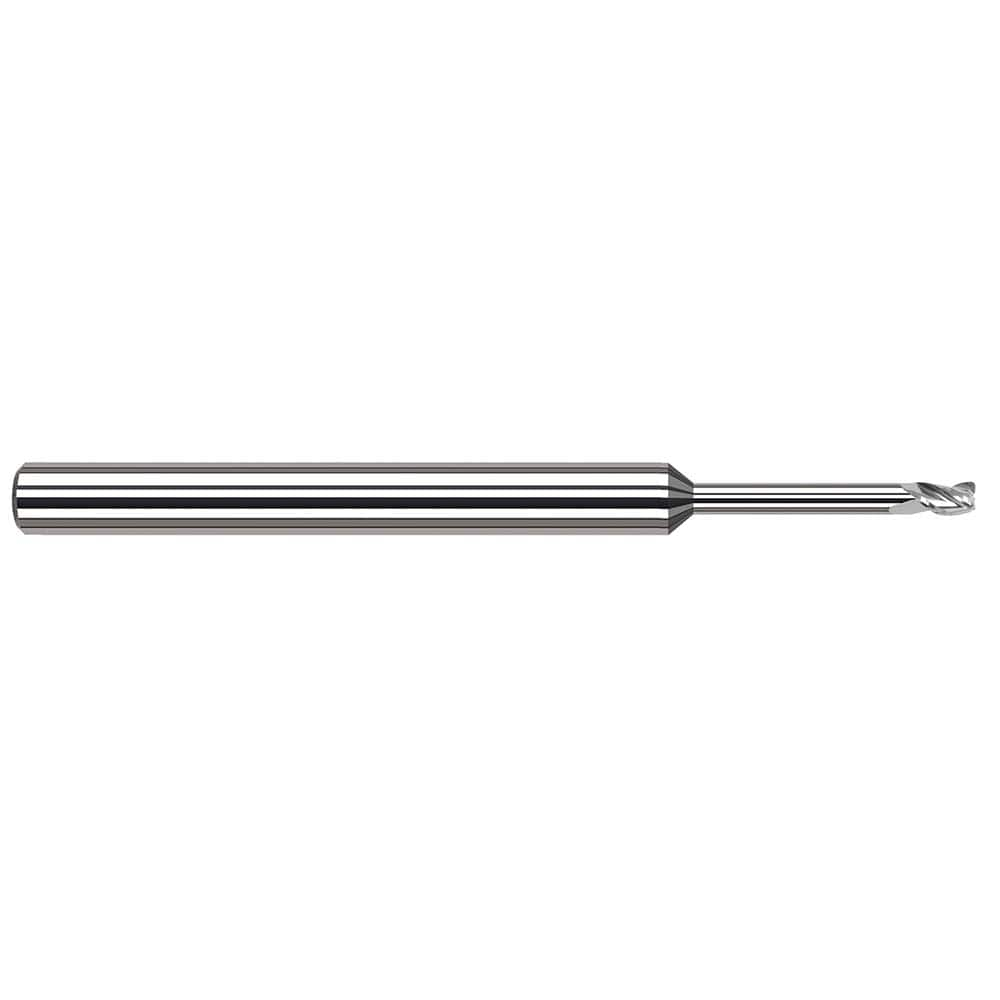 Corner Radius End Mill: 0.031″ Dia, 3/64″ LOC, 0.003″ Radius, 3 Flutes, Solid Carbide 2-1/2″ OAL, 1/8″ Shank Dia, 42 ° Helix, Bright/Uncoated, Corner Radius End