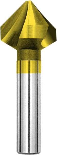 Magafor - 13.4mm Head Diam, 0.315" Shank Diam, 3 Flute 90° Cobalt Countersink - TiN Finish, 2-1/4" OAL, Single End, Straight Shank, Right Hand Cut - All Tool & Supply