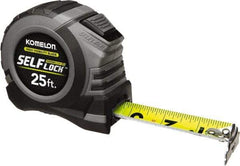 Komelon - 25' x 1-1/16" Yellow Steel Blade Tape Measure - 1/4, 1/8 & 1/16" Graduation, Blue/Gray ABS Plastic Case - All Tool & Supply