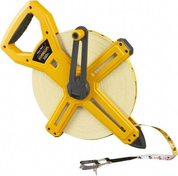 Komelon - 300' x 1/2" Yellow Fiberglass Blade Tape Measure - 1/8" Graduation, Yellow ABS Plastic Case - All Tool & Supply