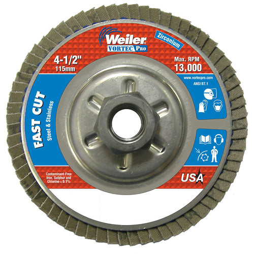 ‎4-1/2″ Vortec Pro Abrasive Flap Disc, Angled, Aluminum Backing, 60Z, 5/8″-11 UNC Nut - All Tool & Supply