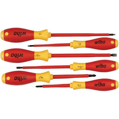 Wiha - 6 Piece Slotted, Phillips & Square Screwdriver Set - Bit Sizes: Philips #1 & #2, Comes in Vinyl Pouch - All Tool & Supply