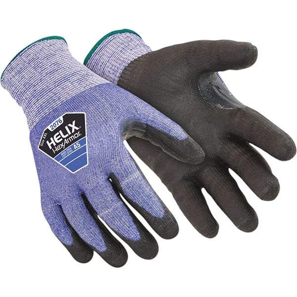 HexArmor - Size 3XL (12), ANSI Cut Lvl A5, Puncture Lvl 5, Abrasion Lvl 5, Polyurethane Coated Cut Resistant Gloves - Palm & Fingers Coated, Knit Wrist, Blue/Black, Paired - All Tool & Supply