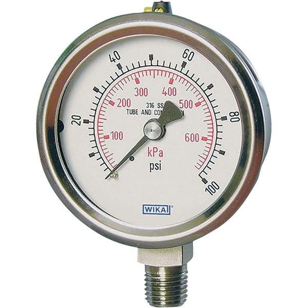 Wika - 2-1/2" Dial, 1/4 Thread, -1-15 Scale Range, Pressure Gauge - Lower Connection Mount, Accurate to 2-1-2% of Scale - All Tool & Supply