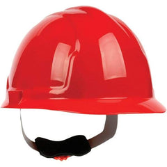 PRO-SAFE - ANSI Type I, Class E Rated, 4-Point, Ratchet Adjustment Hard Hat - Red, Standard Brim - All Tool & Supply