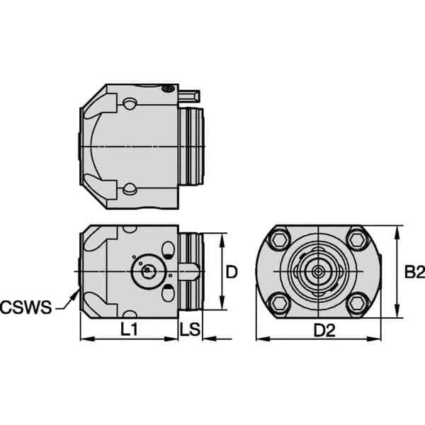 Kennametal - Neutral Cut, KM4X63 Modular Connection, Adapter/Mount Lathe Modular Clamping Unit - 20mm Square Shank Length, 63mm Square Shank Diam, 100mm OAL, Through Coolant, Series KM4X63 - Exact Industrial Supply