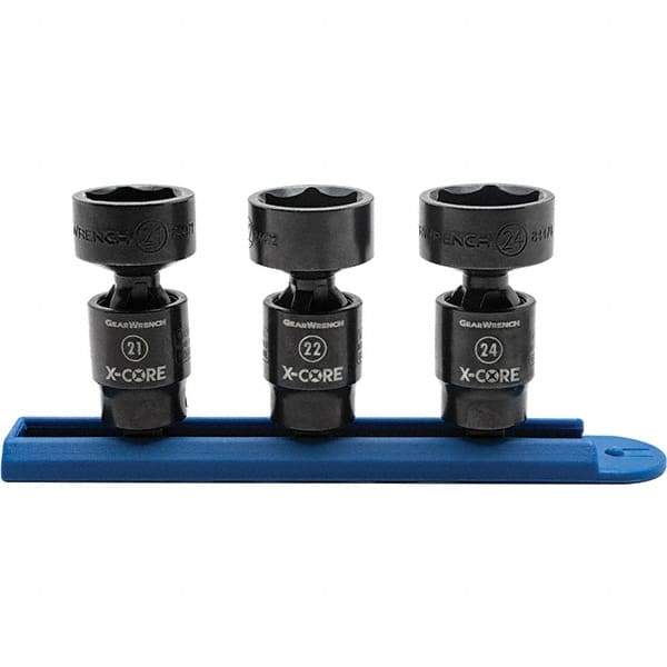 GearWrench - 3 Piece 3/8" Drive Black Finish Impact Socket Set - 6 Points, 21mm to 24mm Range, Metric Measurement Standard - All Tool & Supply