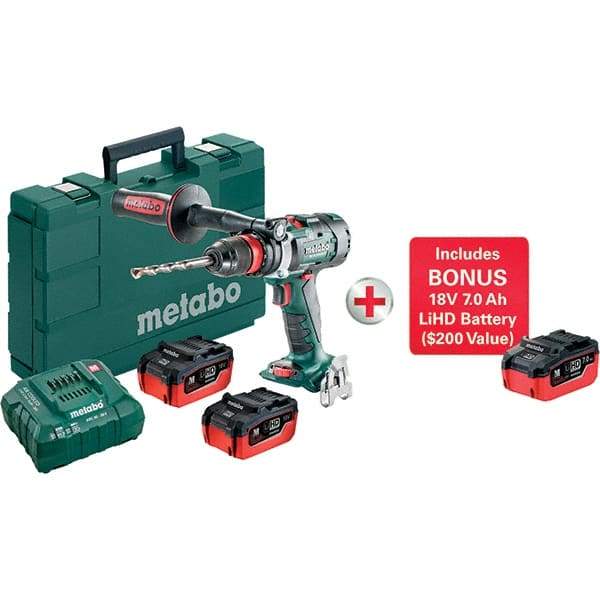 Metabo - 18 Volt 1/2" Chuck Pistol Grip Handle Cordless Drill - 0-500 & 0-2050 & 3800 RPM, Keyless Chuck, Reversible, 3 Lithium-Ion Batteries Included - All Tool & Supply